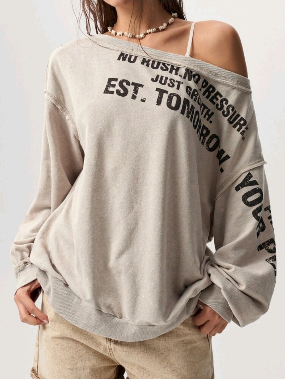 NEW Boho Casual Knit Asymmeterical Collar Loose Fit Sweatshirt